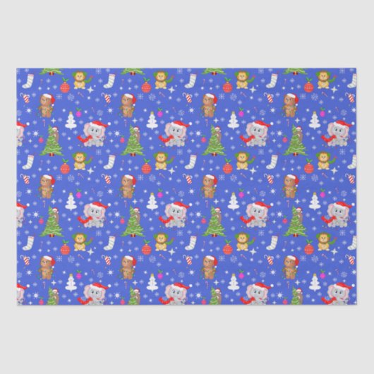 Weihnachts-Zootiere in Sky Blue Seidenpapier (Vorderseite)