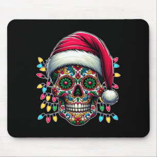Weihnachts-Zucker-Schädel-Santa-Hut-Lichter-Tag de Mousepad
