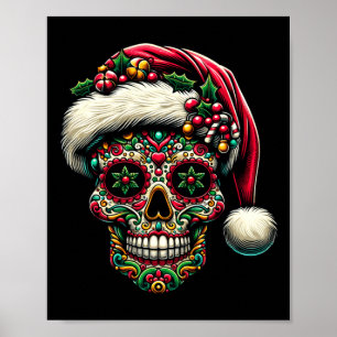 Weihnachts-Zuckerschädel-Santa-Hut-Tags des Poster
