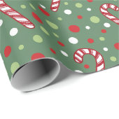 Weihnachts-Zuckerstange und grüne Punkte  Geschenkpapier (Rolleneckpunkt)