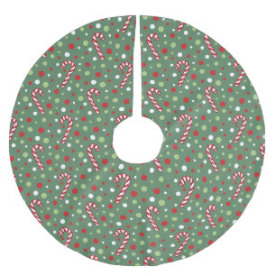 Weihnachts-Zuckerstange und grüne Tupfen Polyester Weihnachtsbaumdecke