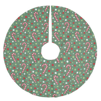 Weihnachts-Zuckerstange und grüne Tupfen Polyester Weihnachtsbaumdecke