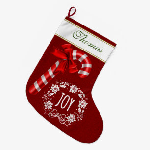 Weihnachts-Zuckerstangen-Rotband-Joy-Schrift-Monog Großer Weihnachtsstrumpf