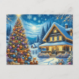 Weihnachts-Zuhause mit Weihnachtsbaum 2 Postkarte