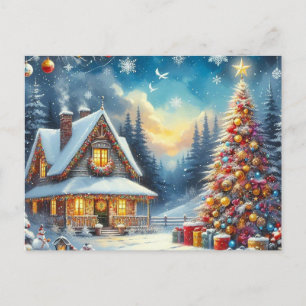 Weihnachts-Zuhause mit Weihnachtsbaum 3 Postkarte