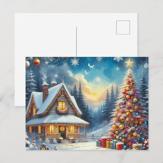 Weihnachts-Zuhause mit Weihnachtsbaum 3 Postkarte (Vorne/Hinten)