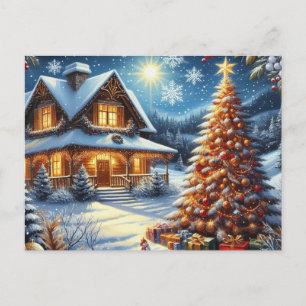 Weihnachts-Zuhause mit Weihnachtsbaum 4 Postkarte