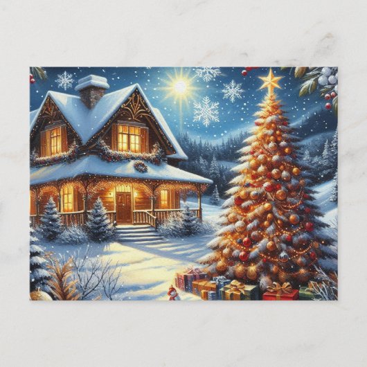 Weihnachts-Zuhause mit Weihnachtsbaum 4 Postkarte (Vorderseite)