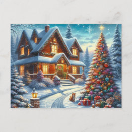 Weihnachts-Zuhause mit Weihnachtsbaum 7 Postkarte