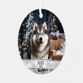 Weihnachts-Zwei-Foto-Haustier Ornament Aus Metall (Vorderseite links)