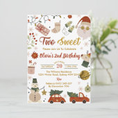 Weihnachts-Zwei-Sweet-Geburtstagsparty Einladung (Stehend Vorderseite)