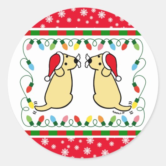 Weihnachts-Zwillingsgelbe Labradors Weihnachtskleb Runder Aufkleber (Vorderseite)