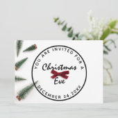 Weihnachtsabend Abendessen Weißer Grüner Roter Bog Einladung (Stehend Vorderseite)