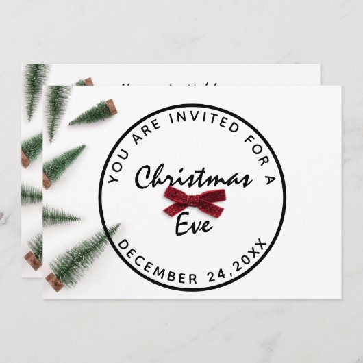 Weihnachtsabend Abendessen Weißer Grüner Roter Bog Einladung (Vorne/Hinten)