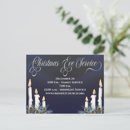 Weihnachtsabend Candlelight Service Kirche Postkarte (Stehend Vorderseite)