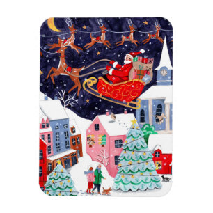 Weihnachtsabend Dorf Feiertagskarte Magnet