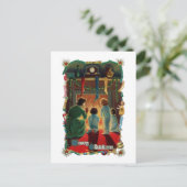 Weihnachtsabend durch das Feuer Feiertagspostkarte (Stehend Vorderseite)