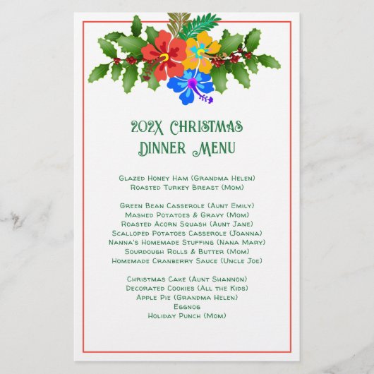 Weihnachtsabend-Hibiskus-Menü Vorlage (Vorderseite)