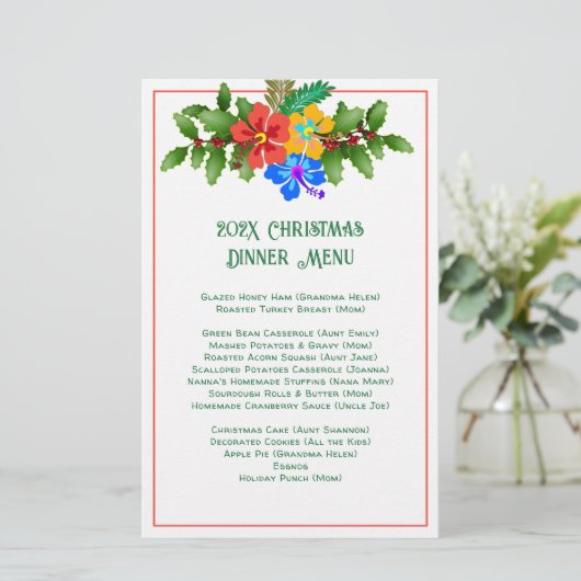 Weihnachtsabend-Hibiskus-Menü Vorlage (Stehend Vorderseite)