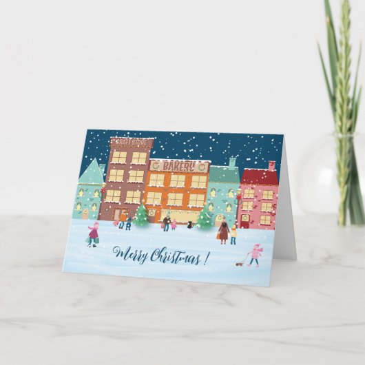 Weihnachtsabend in der Stadt Faltkarte Feiertagskarte (Vorderseite)