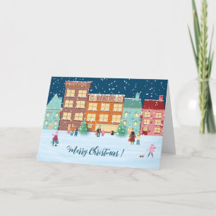 Weihnachtsabend in der Stadt Faltkarte Feiertagskarte