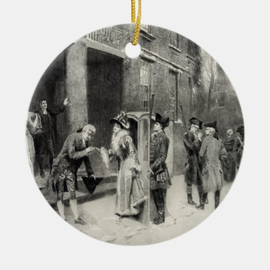 Weihnachtsabend in Kolonialzeit Keramik Ornament (Vorne)