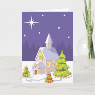 Weihnachtsabend Kapelle Winterwaldszene Religiös Feiertagskarte