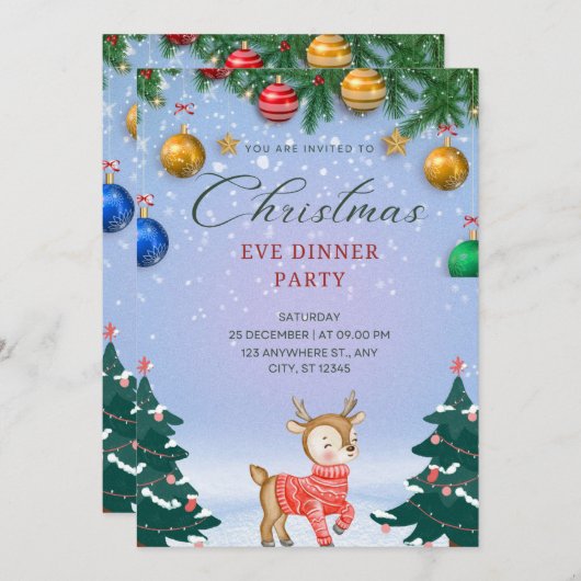 Weihnachtsabend Party Einladung (Vorne/Hinten)