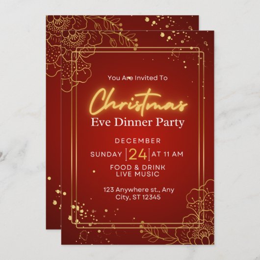 Weihnachtsabend Party Einladung (Vorne/Hinten)
