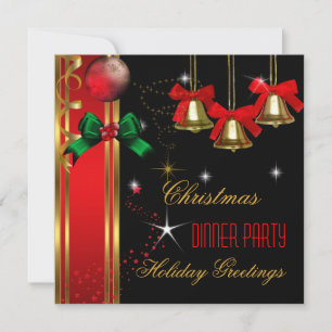 Weihnachtsabend Party Feiertage Rote Schwarze Orna Einladung