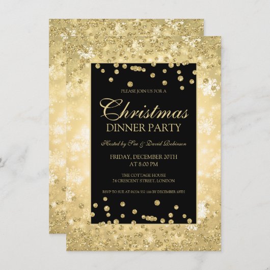 Weihnachtsabend Party Gold Glitzer Winterwunder Einladung (Vorne/Hinten)