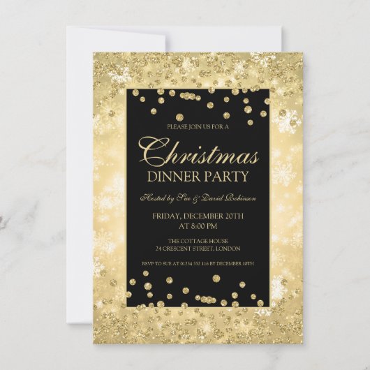 Weihnachtsabend Party Gold Glitzer Winterwunder Einladung (Vorderseite)