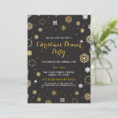 Weihnachtsabend Party Gold Schneeflocken Einladung (Stehend Vorderseite)