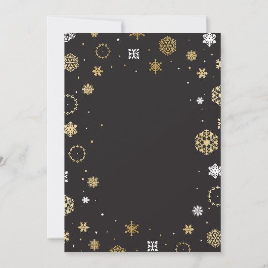 Weihnachtsabend Party Gold Schneeflocken Einladung (Rückseite)
