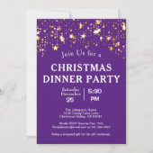 Weihnachtsabend Party Gold Sterne Bäume Lila Einladung (Vorderseite)