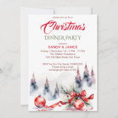 Weihnachtsabend Party Klassik Rot Baubles Band Einladung (Vorderseite)