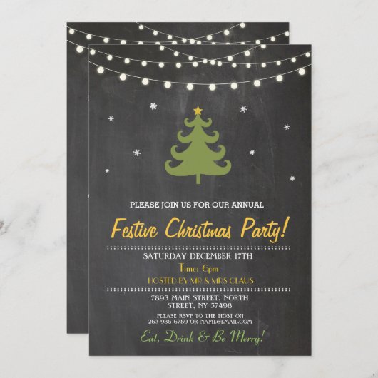 Weihnachtsabend Party Tree Lights Tree Einladung (Vorne/Hinten)