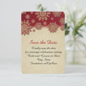 Weihnachtsabend Rote Schneeflocken Save the Date (Stehend Vorderseite)