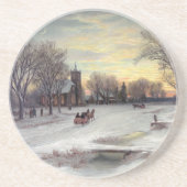 Weihnachtsabend Sandstein Untersetzer (Vorne)