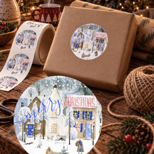 Weihnachtsabend-Schneekugel-Winterszene Runder Aufkleber