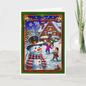 Weihnachtsabend Snowball-Kampf Karte (Vorderseite)