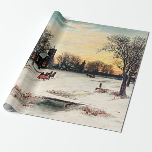 Weihnachtsabend Vintages Gemälde Geschenkpapier (Ungerollt)