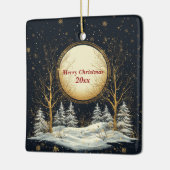 Weihnachtsabend Vollmond Pine Tree Schnee Keramikornament (Links)