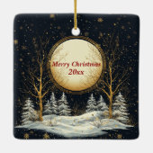 Weihnachtsabend Vollmond Pine Tree Schnee Keramikornament (Rückseite)