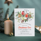 Weihnachtsabend Wasserfarbe Bullfinch Blumenkohl Einladung