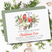 Weihnachtsabend Wasserfarbe Bullfinch Blumenkohl Einladung