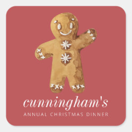 Weihnachtsabend Wasserfarbe Lebkuchen Mann Quadratischer Aufkleber