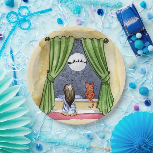 Weihnachtsabend Wasserfarbe Niedlich Kind & Kiteka Pappteller (Party)