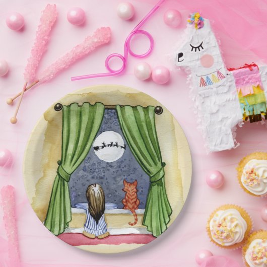 Weihnachtsabend Wasserfarbe Niedlich Kind & Kiteka Pappteller (Party)