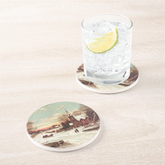 Weihnachtsabend Winter Szene Untersetzer (Seite)